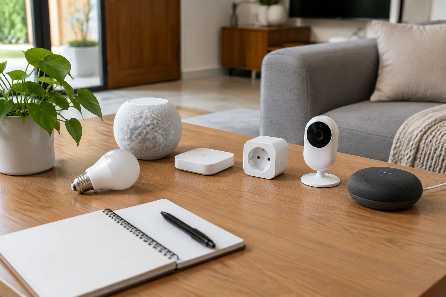 Kamera, hub, lampu, dan sensor diletakkan bersama catatan perencanaan
