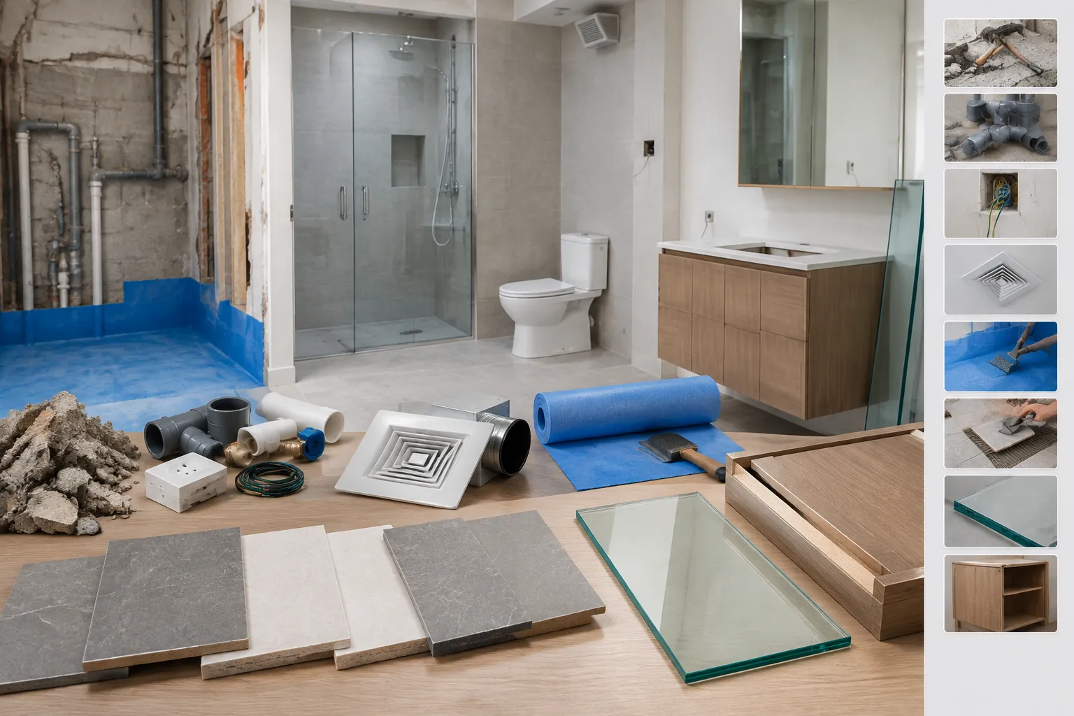 Contoh material dan komponen untuk pekerjaan kamar mandi