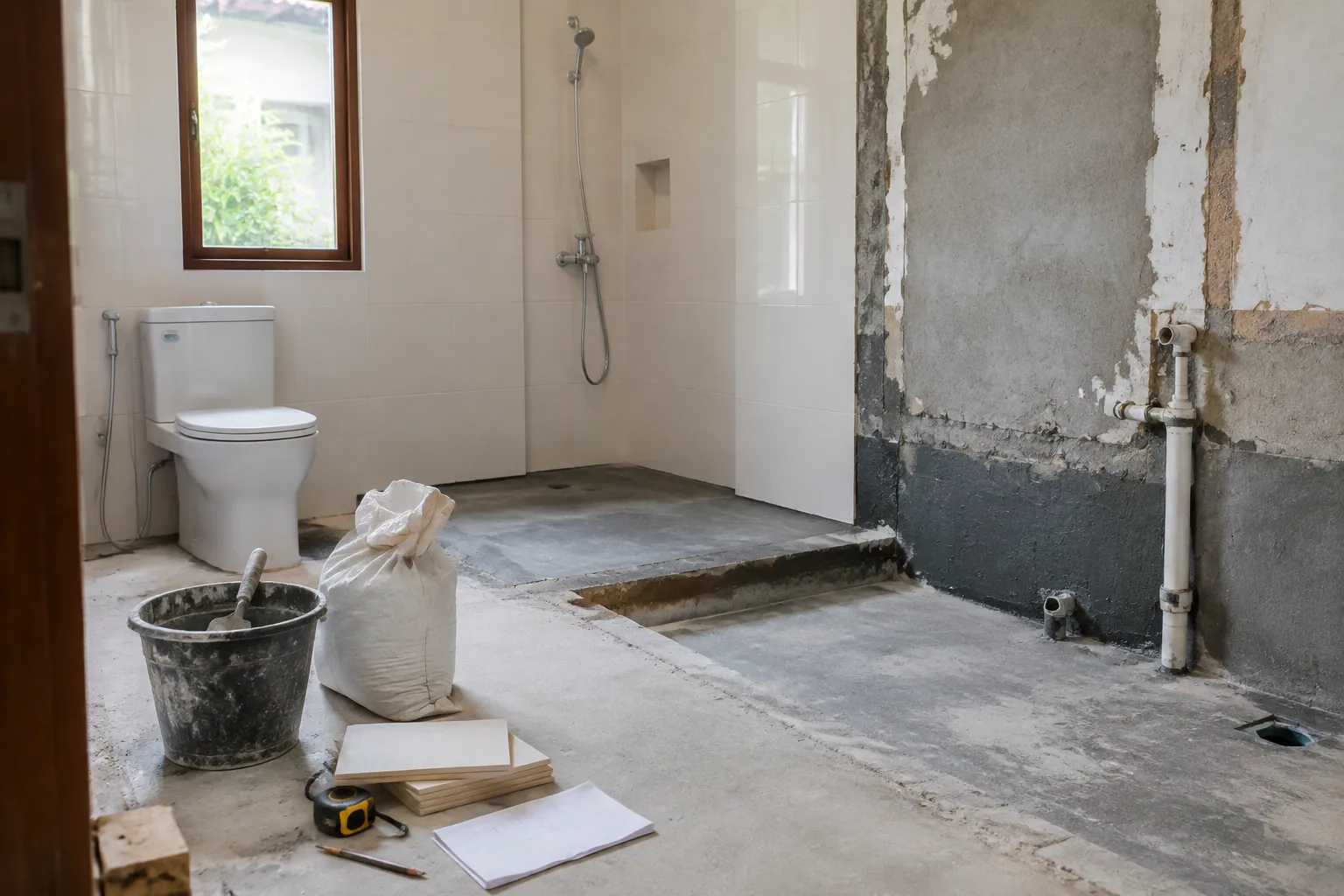 Kamar mandi lama dibuka bertahap hingga lantai dasar terlihat