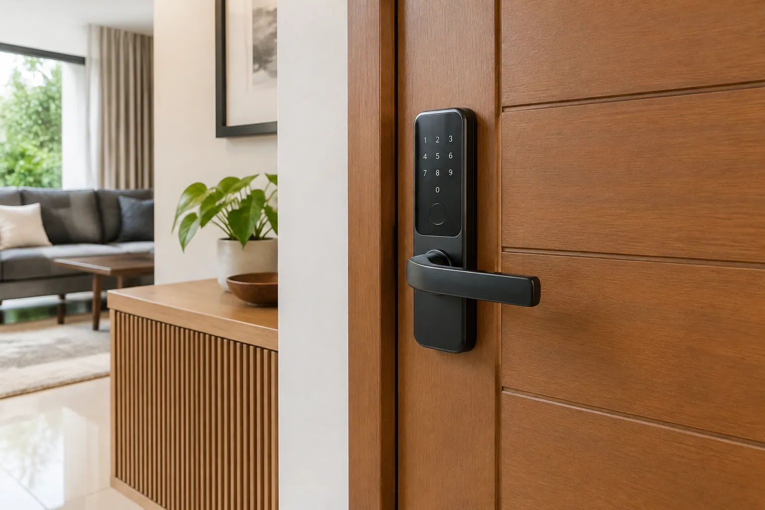 Kunci digital terpasang pada pintu masuk rumah