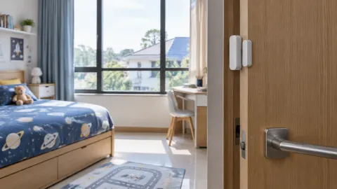 Sensor kontak terpasang pada pintu kamar anak