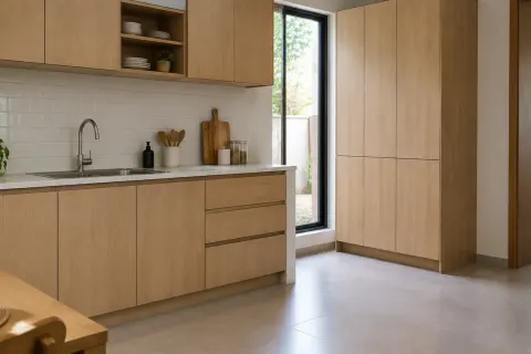 Kabinet kayu di dapur dan ruang dalam