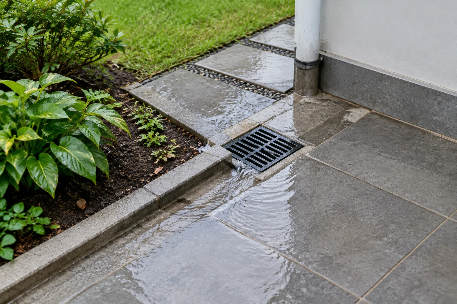 Inlet drainase pada jalur luar rumah