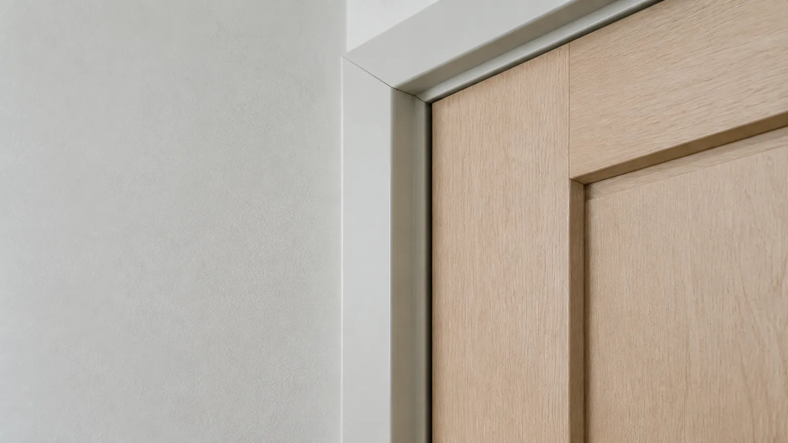 Trim putih sederhana membingkai pintu kayu