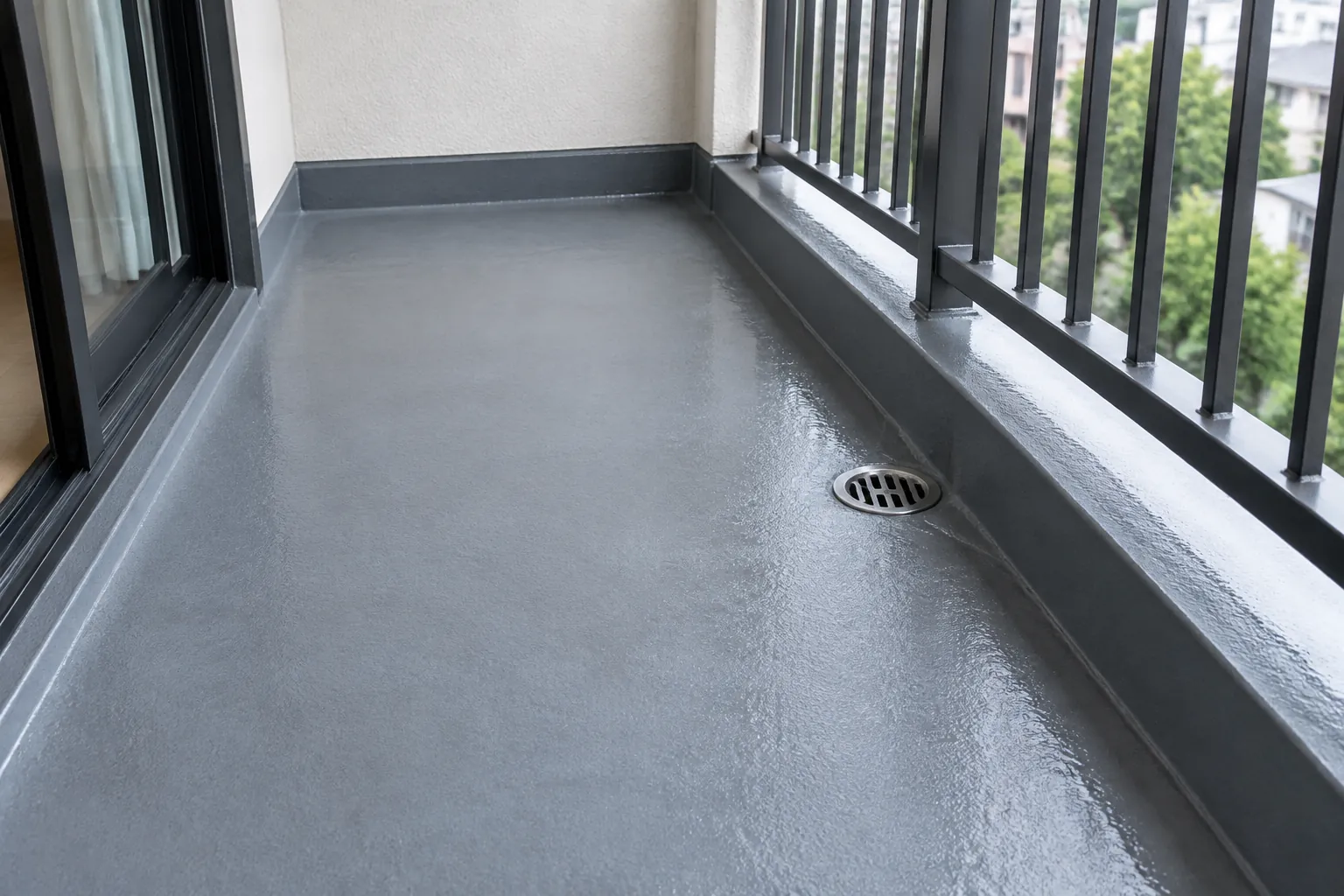 Lapisan permukaan balkon baru dengan dua drainase