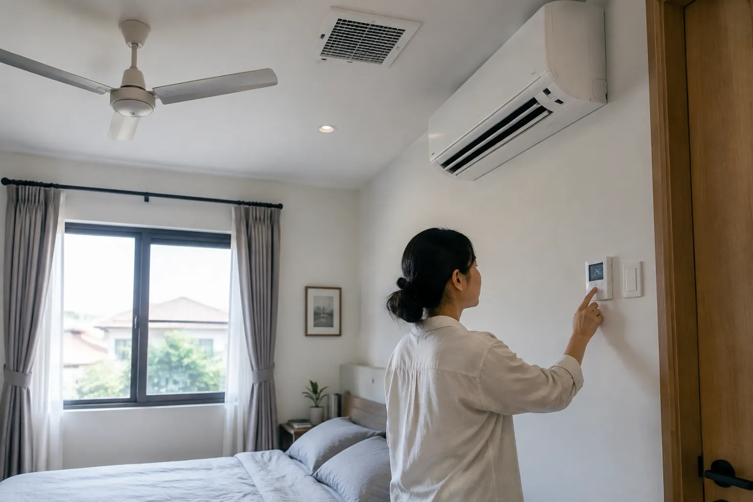 Kipas plafon dan AC dalam ruang jadi.