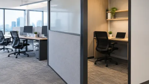 Partisi buram membagi tempat kerja di kantor