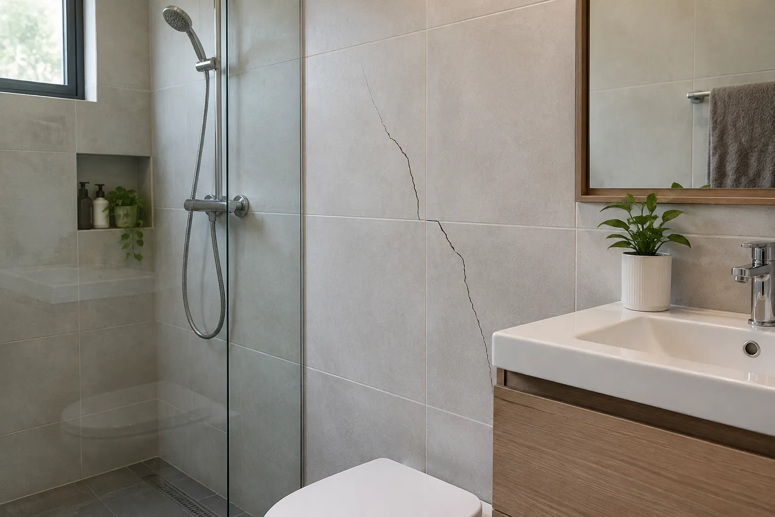 Retakan pada keramik dinding area shower