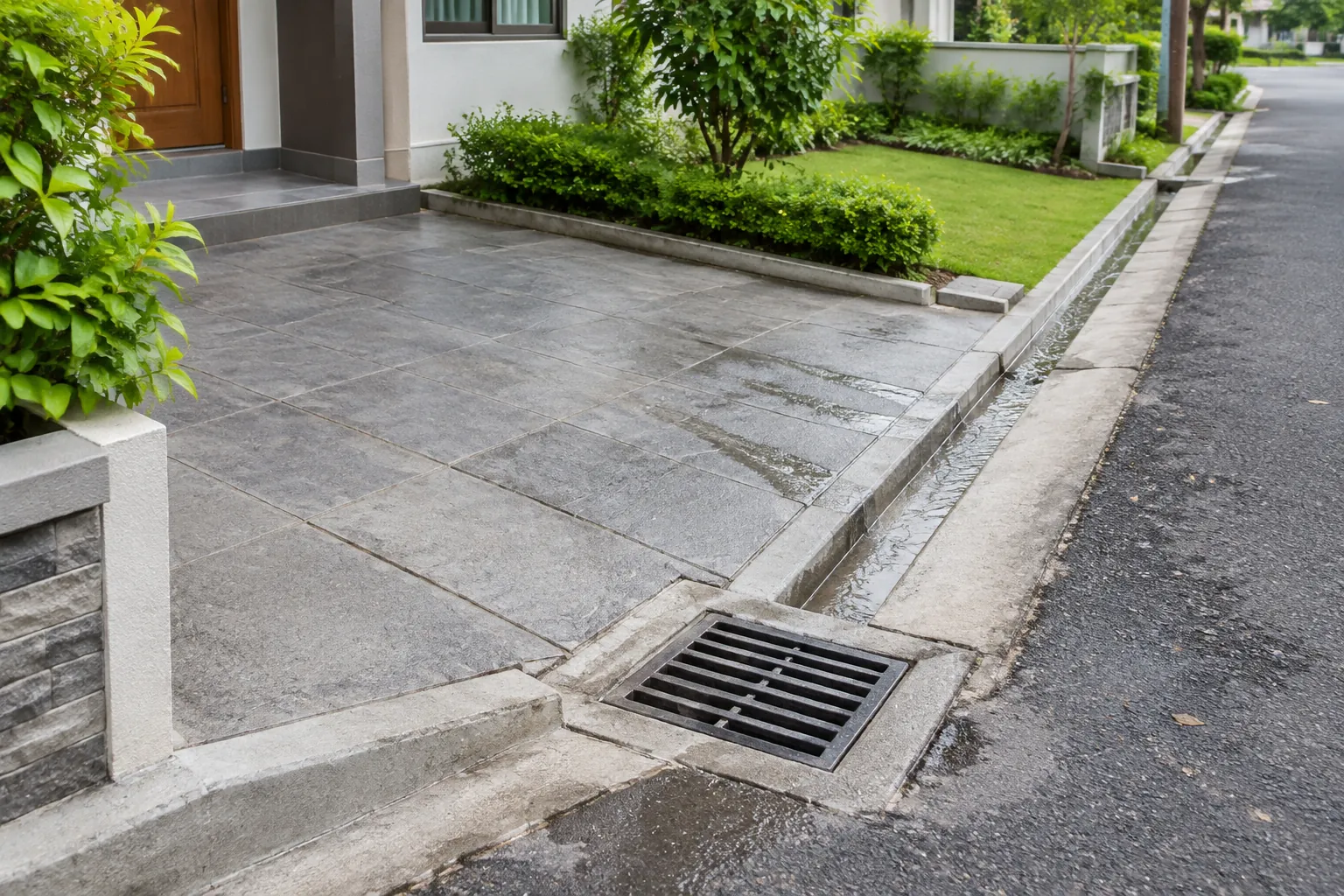 Saluran drainase di depan halaman rumah