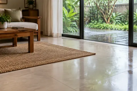 Lantai rumah di dekat taman.