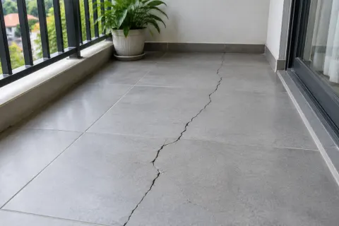 Retakan panjang pada lantai keramik balkon