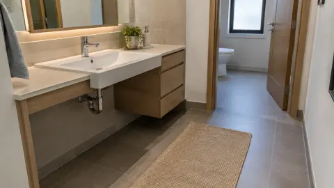 Wastafel pada kabinet di kamar mandi