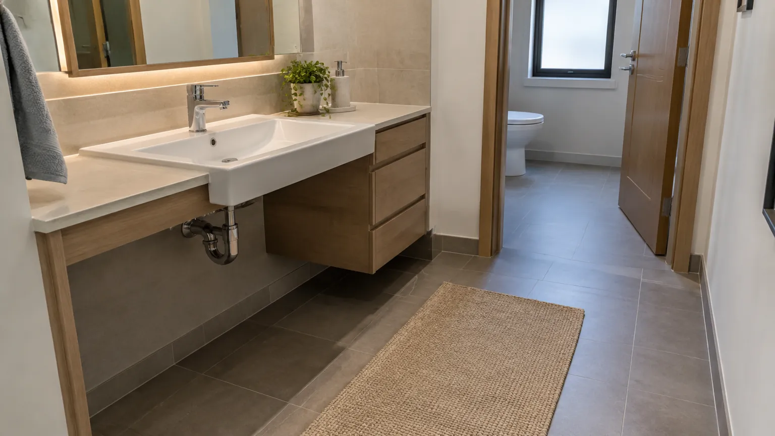 Wastafel pada kabinet di kamar mandi