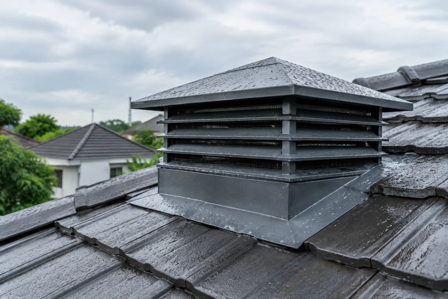 Penutup saluran ventilasi menonjol dari bidang atap