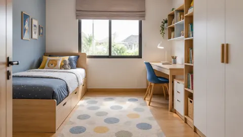 Kamar anak dengan tempat tidur dan meja belajar