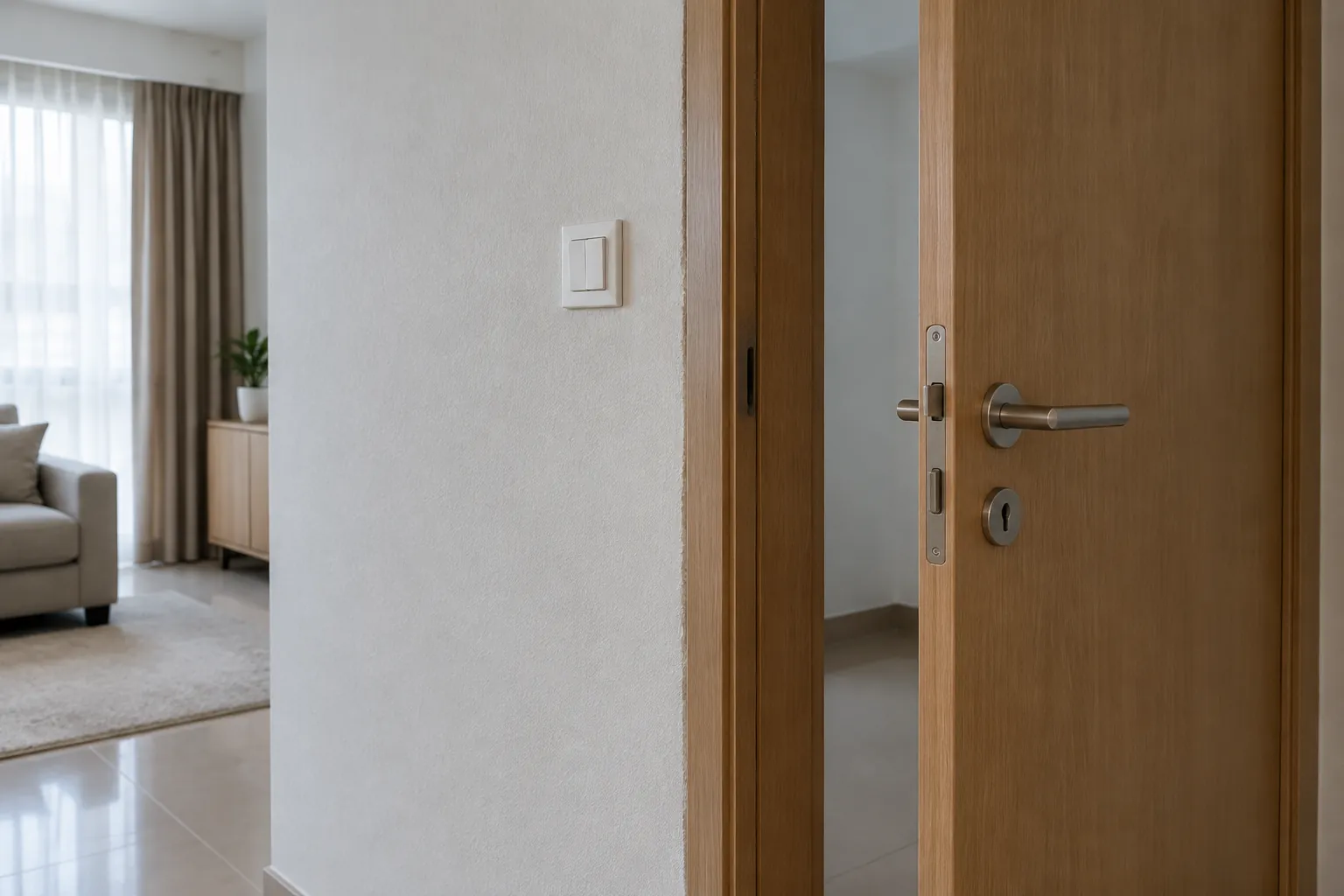 Dinding interior dan sambungan kusen pintu kayu