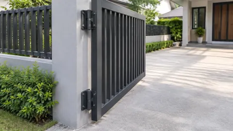 Engsel pada gerbang logam di halaman rumah