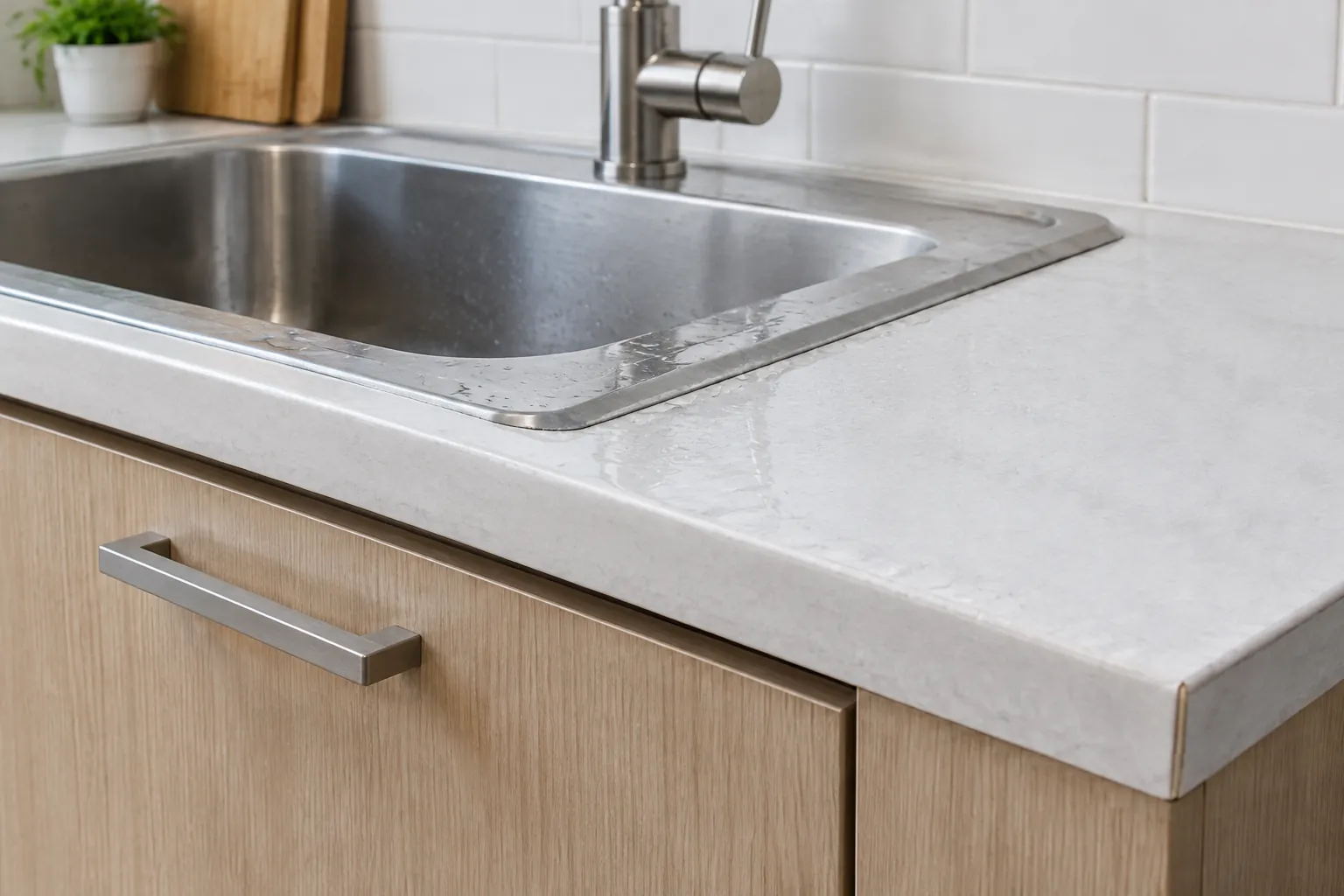 Bak cuci dan kabinet kitchen set di bawahnya
