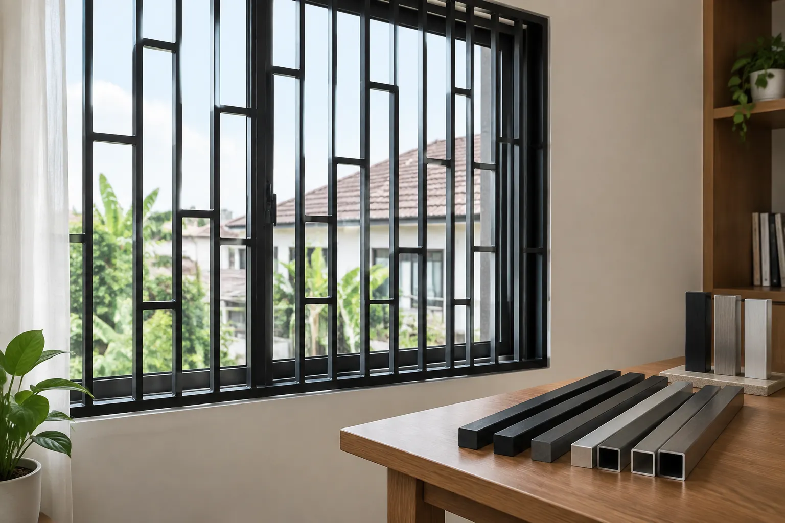 Batang dan contoh profil grille di samping jendela