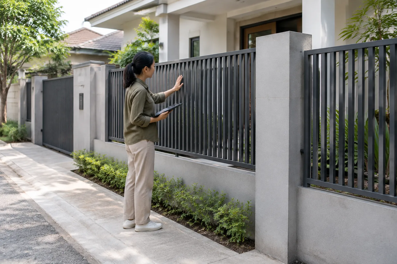 Orang melihat pagar jadi.