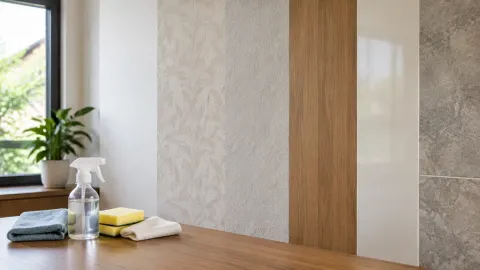 Contoh permukaan dinding dengan beberapa jenis finishing di atas meja
