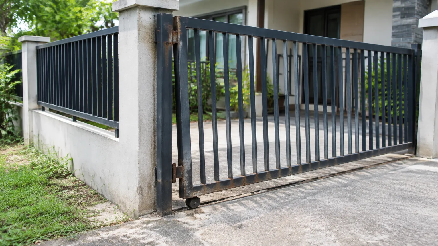 Gerbang besi berkarat pada pagar rumah