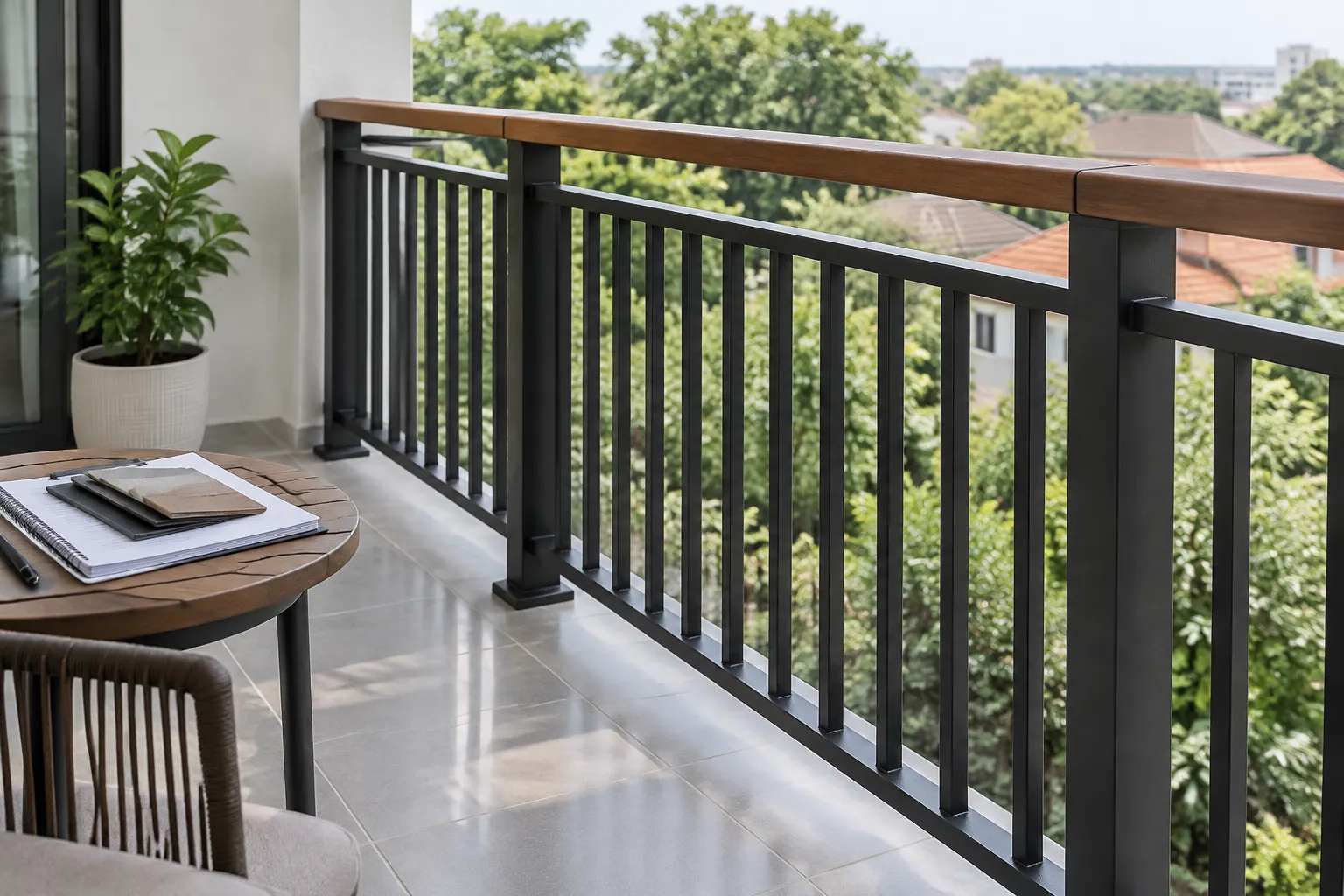 Railing balkon dan sambungan tiangnya pada lantai