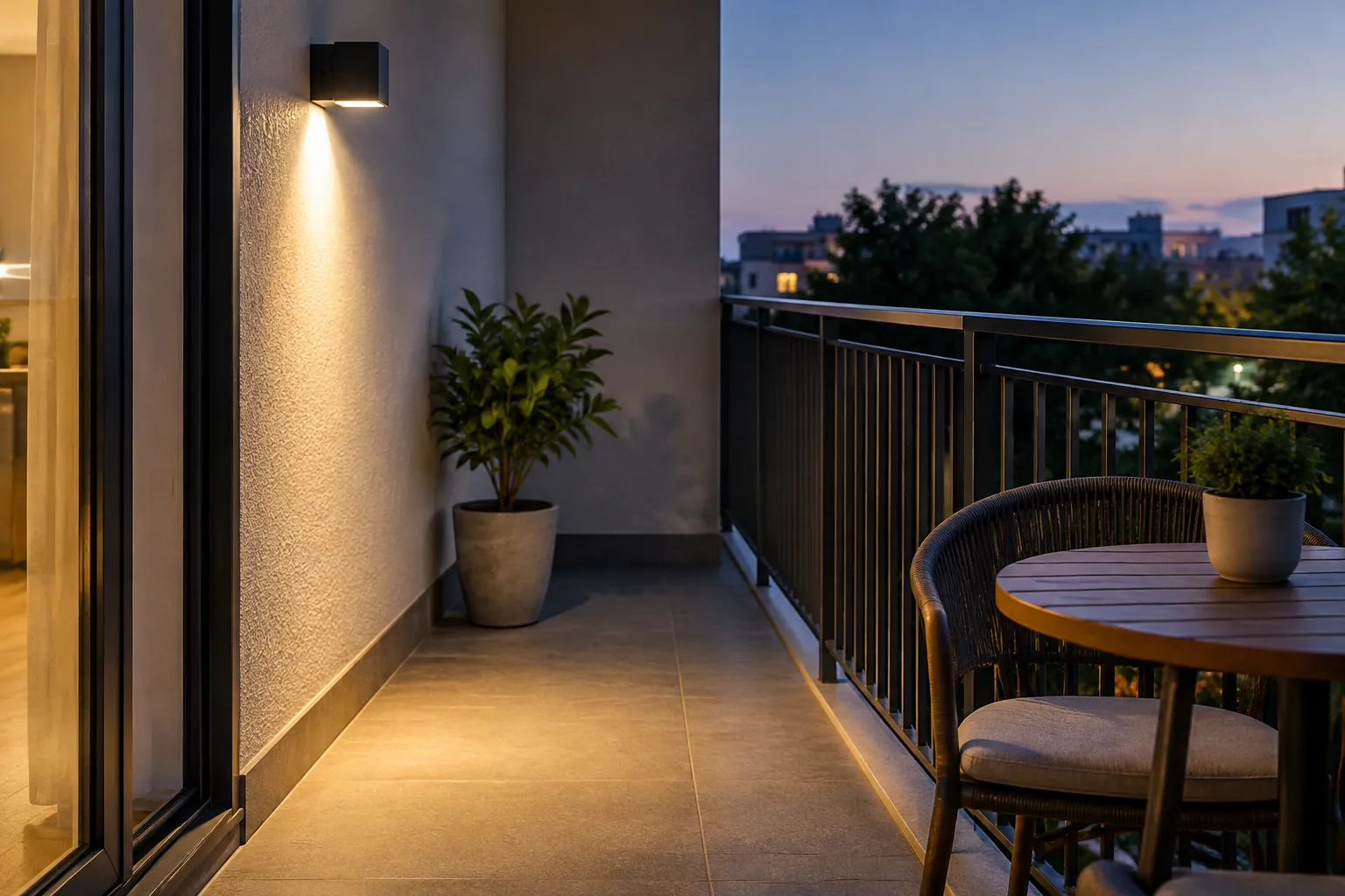 Lampu dinding menerangi jalur balkon