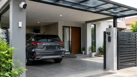 Kamera, sensor, dan gerbang berada di tepi carport
