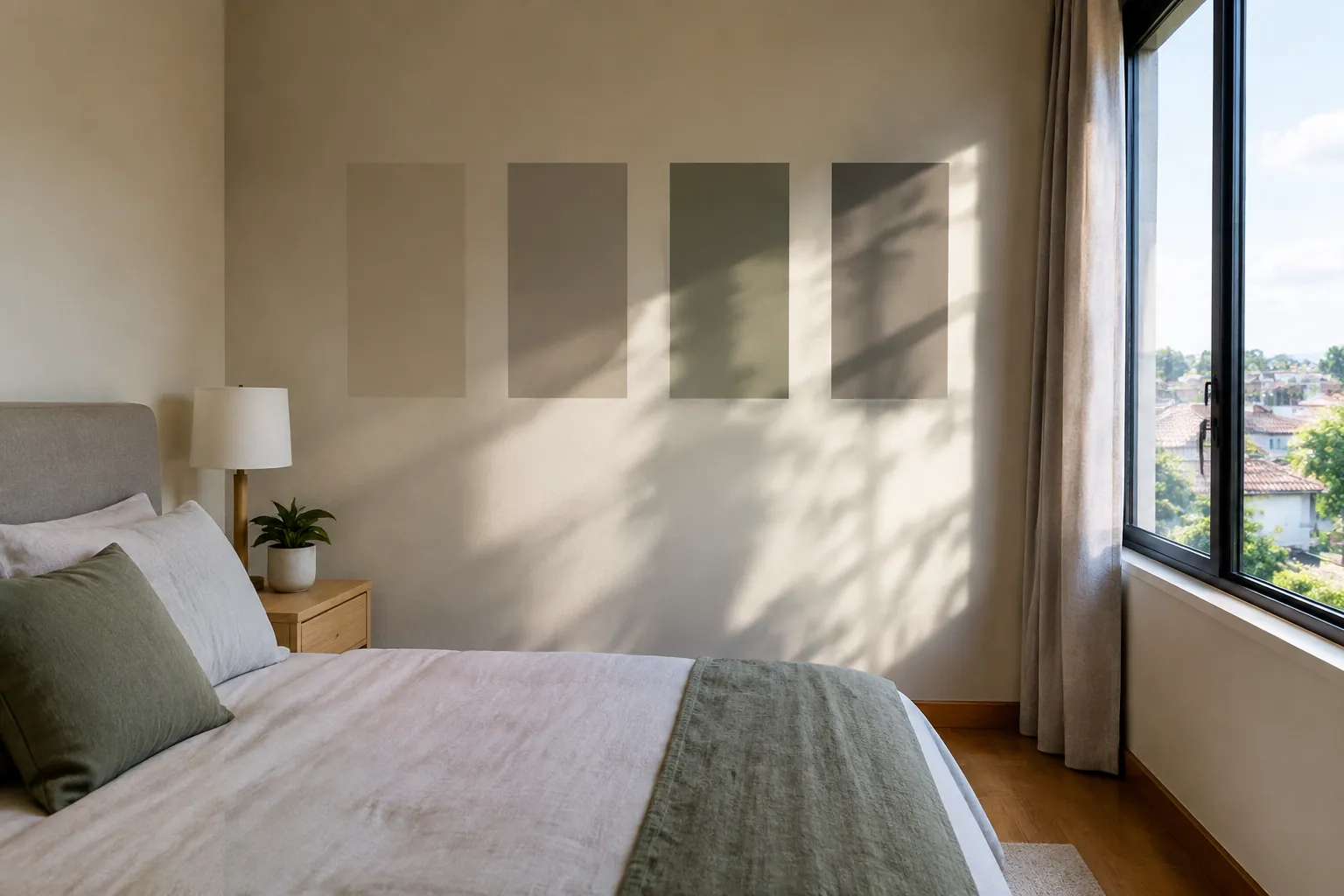 Sampel warna netral pada dinding kamar tidur