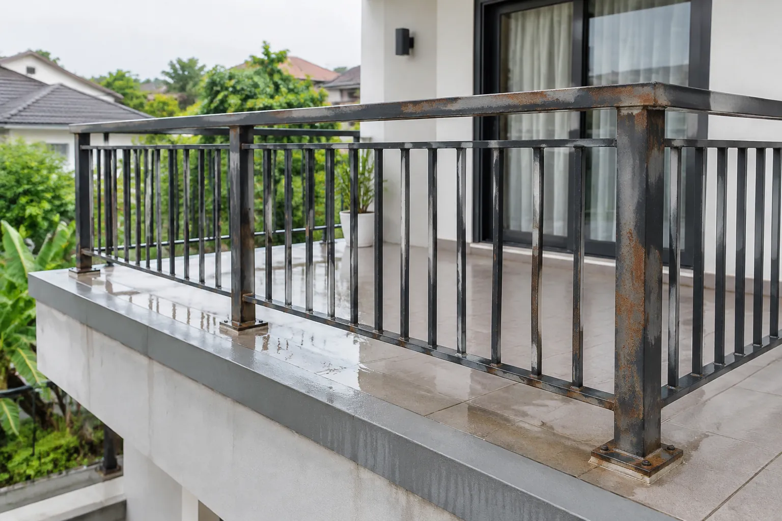 Karat muncul pada beberapa bagian pagar logam balkon