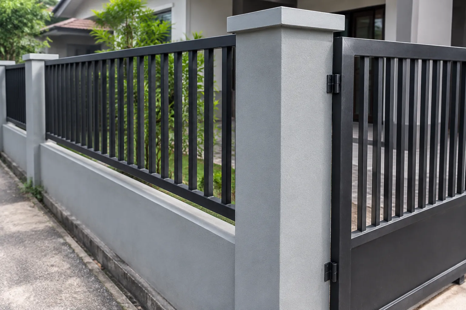 Detail pertemuan pagar logam dengan tiang beton