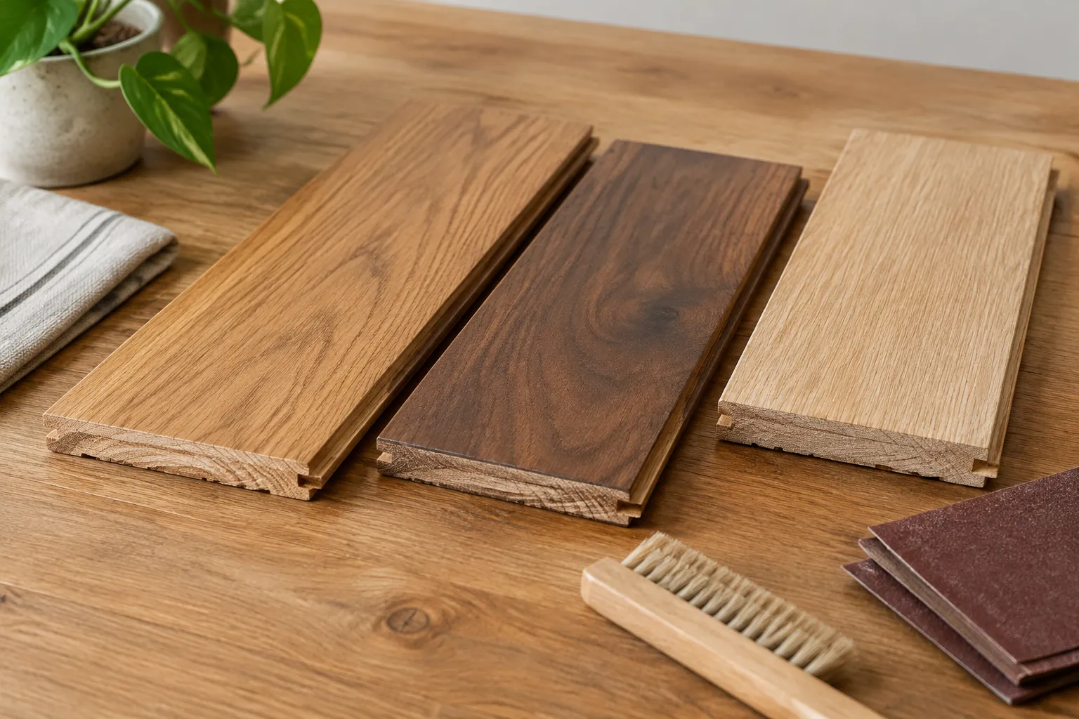 Sampel papan kayu dengan warna dan pola serat berbeda
