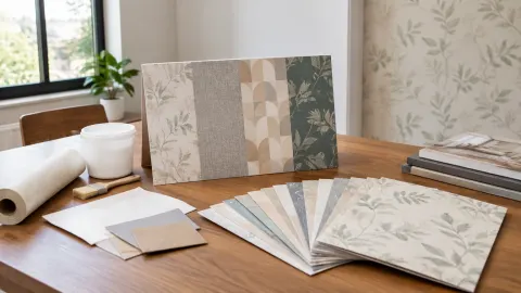 Sampel motif wallpaper di atas meja kerja