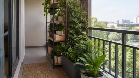 Rak tanaman pada balkon apartemen