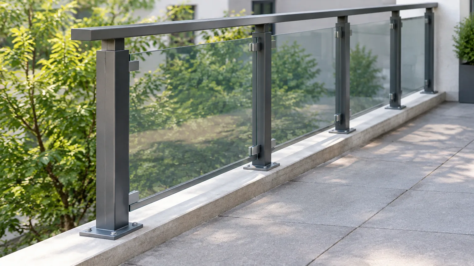 Railing kaca pada tepi balkon rumah