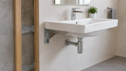 Wastafel gantung pada dinding kamar mandi