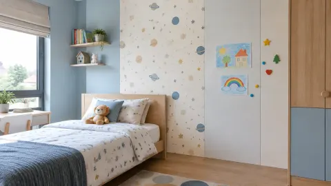 Dinding kamar anak dengan motif dan gambar berwarna