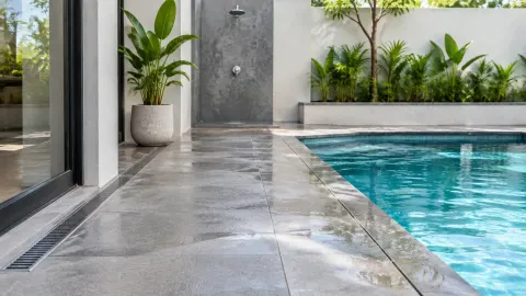 Saluran drainase di tepi jalur kolam