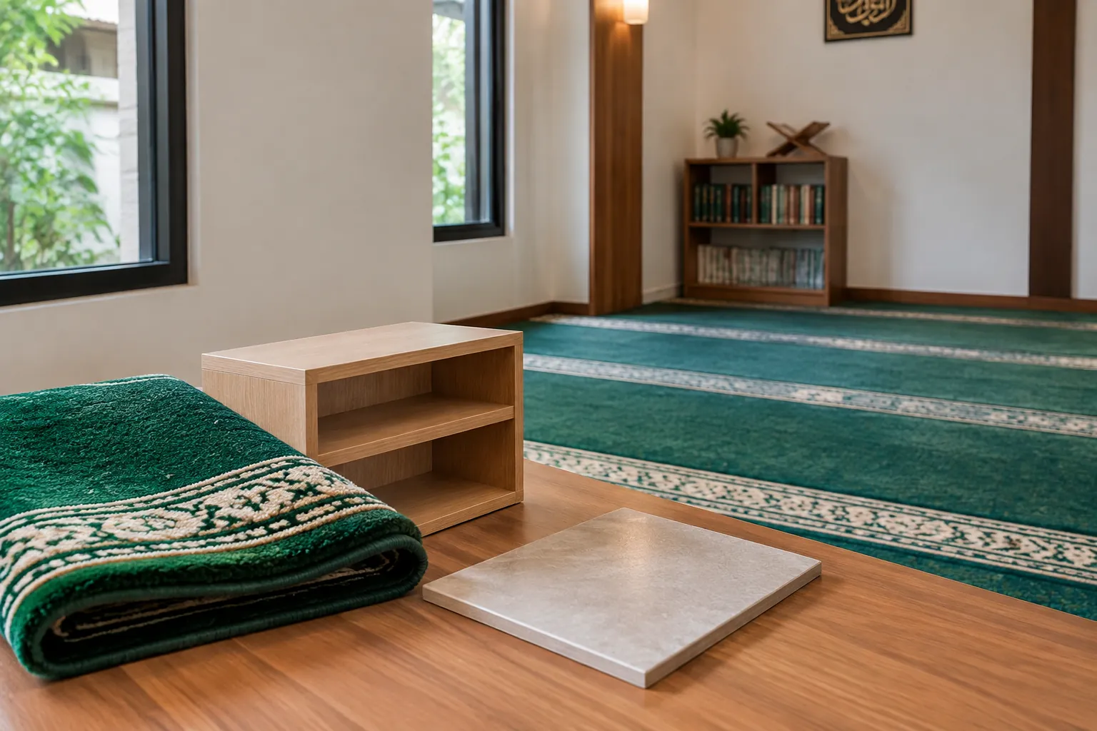 Material dan karpet di ruang salat.