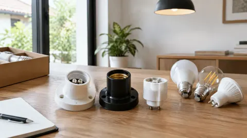 Beberapa contoh fitting dan lampu di atas meja
