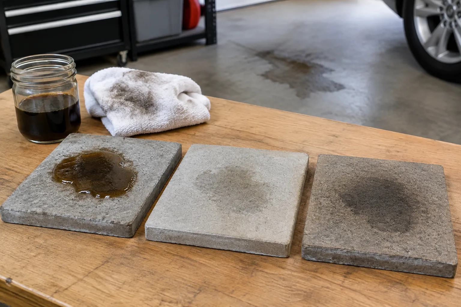 Sampel beton dengan noda dan residu berbeda