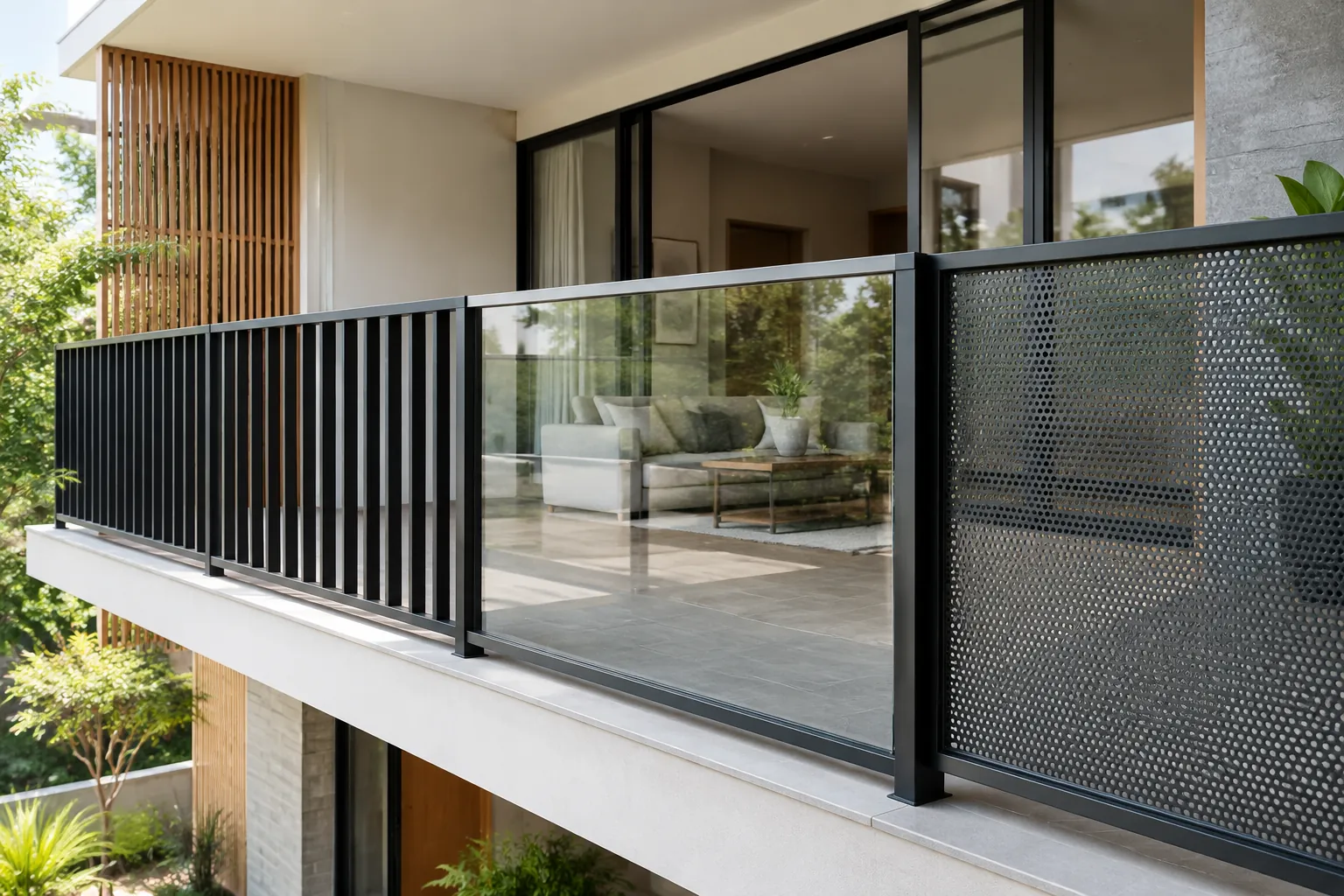 Garis pagar horizontal mengikuti bentuk balkon rumah minimalis