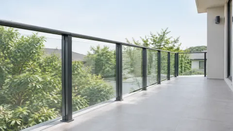 Railing kaca sepanjang tepi balkon