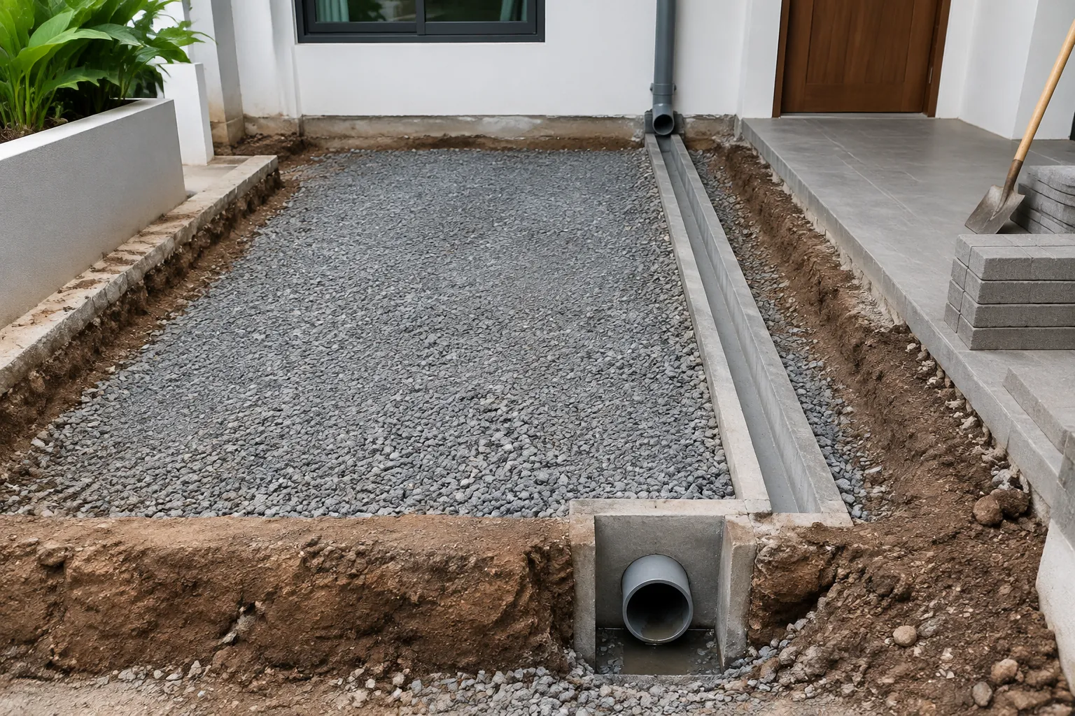 Substrat dan jalur drainase saat pembangunan halaman