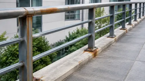Railing luar dengan noda karat pada sambungan