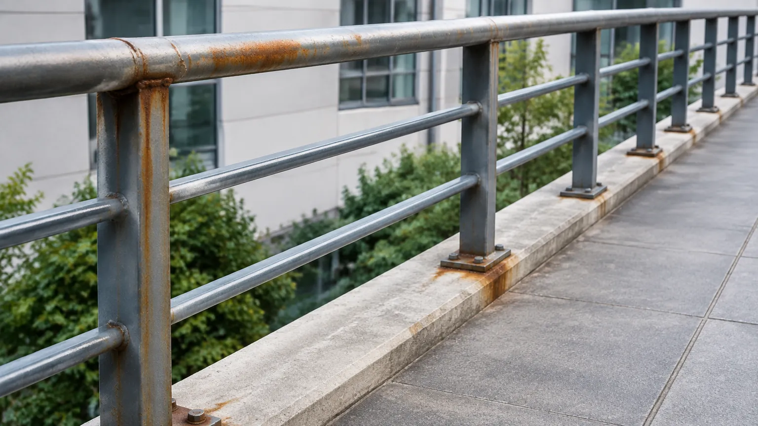 Railing luar dengan noda karat pada sambungan