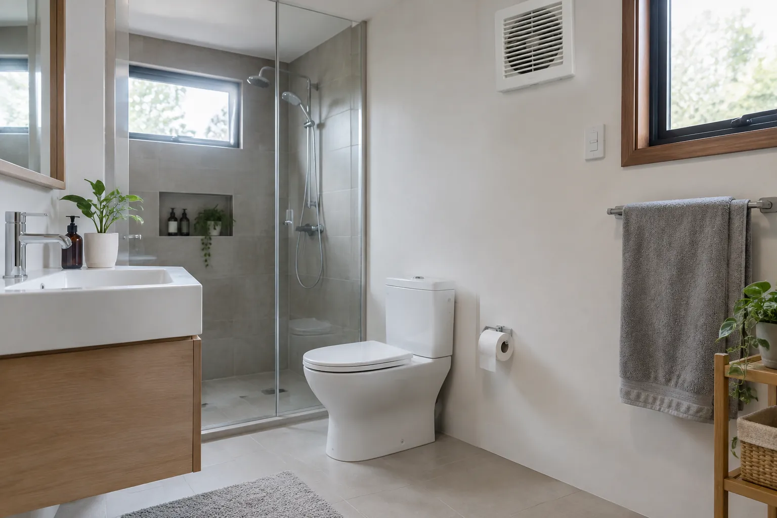 Kamar mandi yang tampak selesai.