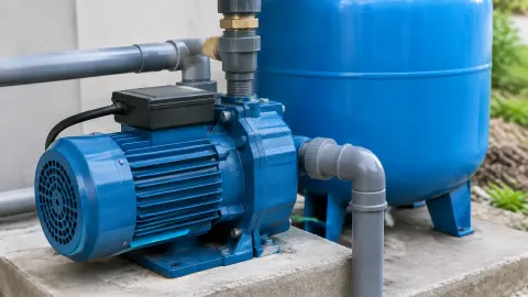 Pompa air terhubung ke tangki penyimpanan