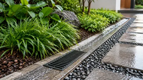 Saluran linier di tepi jalur taman